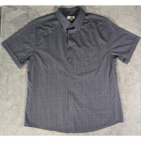 Haggar Short Sleeve Button Down Men’s Shirt Size L Dark Grey Line Design Pattern - Picture 1 of 7